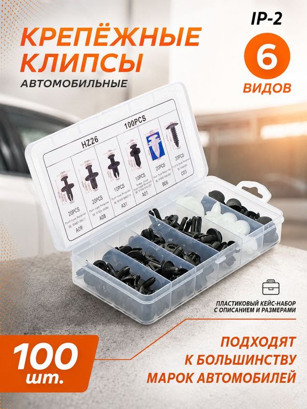 Набор клипс в кейсе 100 шт (малый) 6 видов